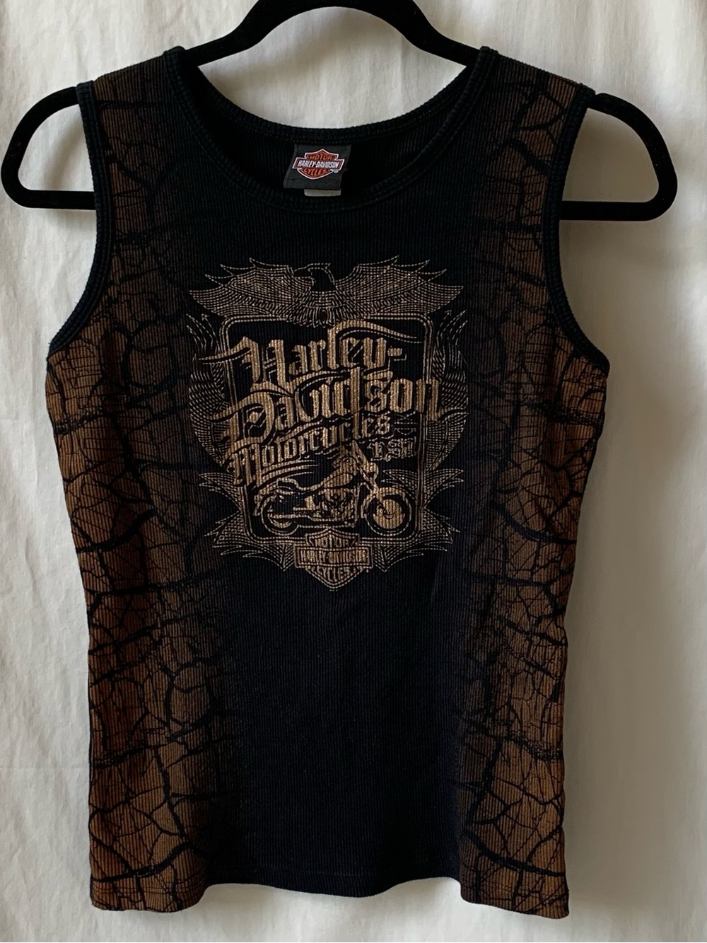 Harley-Davidson Black & Brown Crackle Graphic Ribbed Tank Size XL